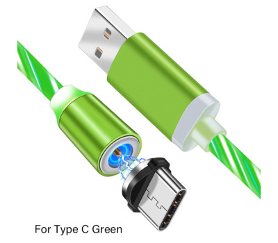 Кабель USB 2.0 - 1.0m AM/ Type-C, Green, магнитный, подсветка