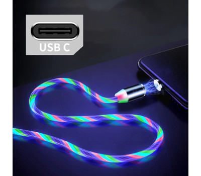Кабель USB 2.0 - 1.0m AM/ Type-C, MultiColor, магнитный, подсветка