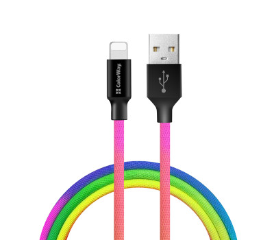 Кабель USB > Lightning,  ColorWay, Mix, 1м, 2.4A (CW-CBUL016-MC)