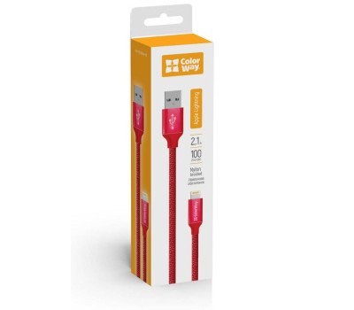 Кабель USB > Lightning,  ColorWay, Red, 1м, 2.1A (CW-CBUL004-RD)