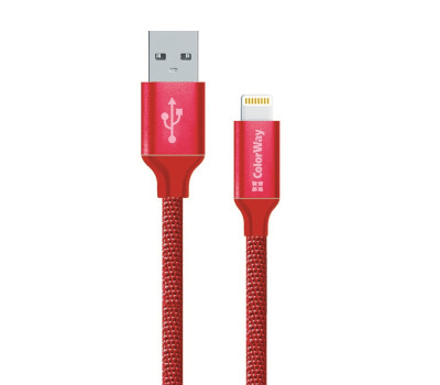 Кабель USB > Lightning,  ColorWay, Red, 1м, 2.1A (CW-CBUL004-RD)