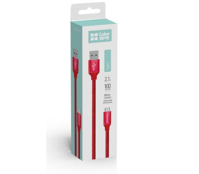 Кабель USB - 1.0m AM/ Type-C ColorWay, Red (CW-CBUC003-RD), нейлоновая оплетка Кабель USB - 1.0m AM/ Type-C ColorWay, Red (CW-CBUC003-RD), нейлоновая оплетка