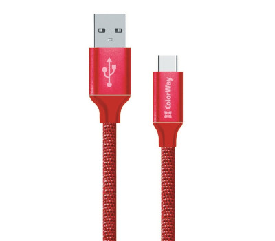 Кабель USB - 1.0m AM/ Type-C ColorWay, Red (CW-CBUC003-RD), нейлоновая оплетка Кабель USB - 1.0m AM/ Type-C ColorWay, Red (CW-CBUC003-RD), нейлоновая оплетка