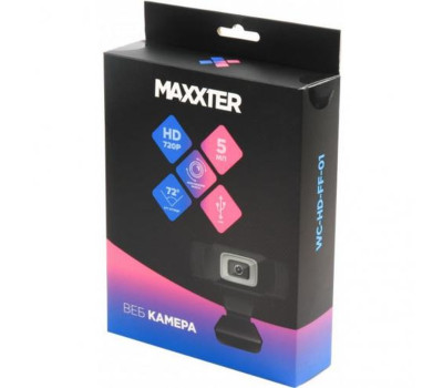 Вебкамера Maxxter WC-HD-FF-01 Black, 1.3 Mpx, 1280x720, Fixed-Focus, USB 2.0, встроенный микрофон, 