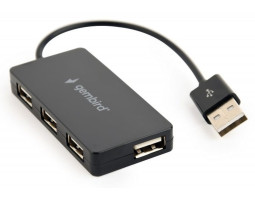 Концентратор USB 2.0 Gembird UHB-U2P4-04, Black, 4 порта, встроенный USB кабель 15 см