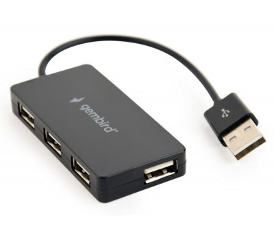 Концентратор USB 2.0 Gembird UHB-U2P4-04, Black, 4 порта, встроенный USB кабель 15 см