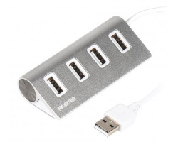 Концентратор USB 2.0 Maxxter HU2A-4P-01 USB 2.0, 4 порта, металл, серебристый