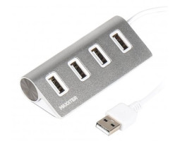 Концентратор USB 2.0 Maxxter HU2A-4P-01 USB 2.0, 4 порта, металл, серебристый