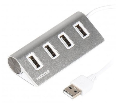 Концентратор USB 2.0 Maxxter HU2A-4P-01 USB 2.0, 4 порта, металл, серебристый Концентратор USB 2.0 Maxxter HU2A-4P-01 USB 2.0, 4 порта, металл, серебристый