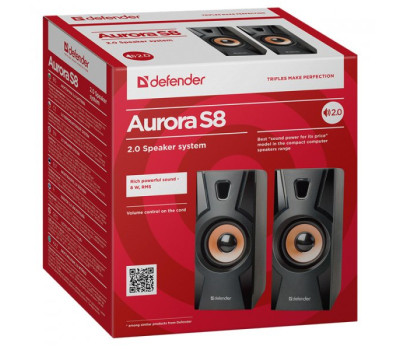 Колонки 2.0 Defender Aurora S8, Black, 8 Вт, 3.5 мм, питание от USB (65408)