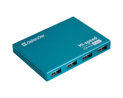 Концентратор USB 2.0 Defender Septima Slim, Cyan, 7xUSB 2.0, внешний БП (83505)