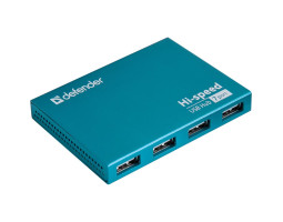Концентратор USB 2.0 Defender Septima Slim, Cyan, 7xUSB 2.0, внешний БП (83505)