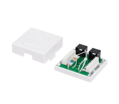 Розетка RJ45 (сетевая), 2-портовая UTP, Atcom, белая, накладная, кат. 6e (60252)