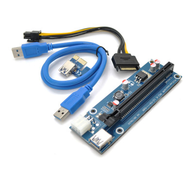 Райзер PCI-EX, x1=>x16, 6-pin, SATA=>6Pin, USB 3.0 AM-AM 0,6 м (синий), конденсаторы 270, Пакет Райзер PCI-EX, x1=>x16, 6-pin, SATA=>6Pin, USB 3.0 AM-AM 0,6 м (синий), конденсаторы 270, Пакет