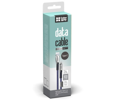 Кабель USB  - 1.0m AM/ Type-C, ColorWay, Blue, 1 м, 2.4A (CW-CBUC012-BL)