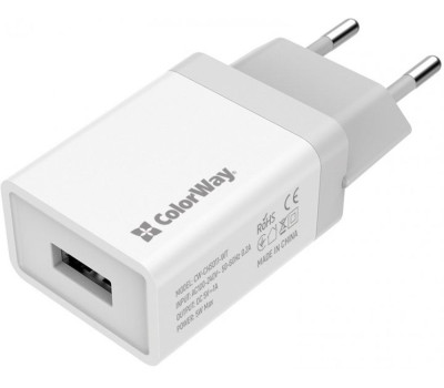 Сетевое зарядное устройство ColorWay, White, 1xUSB, 1A, (CW-CHS011-WT)