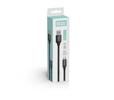 Кабель USB - 1.0m AM/ Type-C ColorWay, Black (CW-CBUC046-BK) Кабель USB - 1.0m AM/ Type-C ColorWay, Black (CW-CBUC046-BK)
