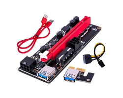 Райзер VER009S PCI-E x1 to 16x, кабель 60cm USB 3.0 Red, кабель SATA to 6Pin