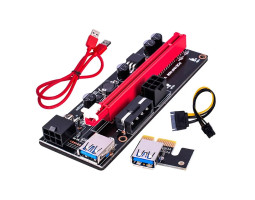 Райзер VER009S PCI-E x1 to 16x, кабель 60cm USB 3.0 Red, кабель SATA to 6Pin Райзер VER009S PCI-E x1 to 16x, кабель 60cm USB 3.0 Red, кабель SATA to 6Pin