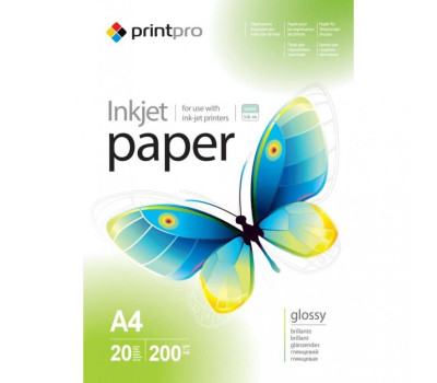 Фотобумага PrintPro, глянцевая, A4, 200 г/ м?, 20 л (PGE200020A4)