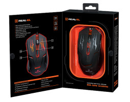 Мышь REAL-EL RM-520 Gaming, Black, USB, оптическая, 800/ 1200/ 1600/ 2400 dpi, 5 кнопок, LED подсветка-foto2