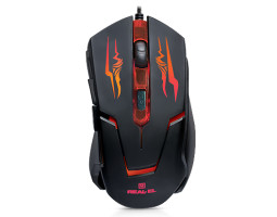 Мышь REAL-EL RM-520 Gaming, Black, USB, оптическая, 800/ 1200/ 1600/ 2400 dpi, 5 кнопок, LED подсветка
