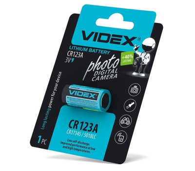 Батарейка CR123A, литиевая, Videx, 1 шт, 1500mAh, 3V, Blister Батарейка CR123A, литиевая, Videx, 1 шт, 1500mAh, 3V, Blister