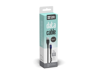 Кабель USB  - 1.0m AM/ Type-C  ColorWay, Black, 2.4A (CW-CBUC034-BK)