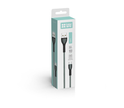 Кабель USB  - 1.0m AM/ Type-C  ColorWay, Grey, 3A (CW-CBUC041-GR)