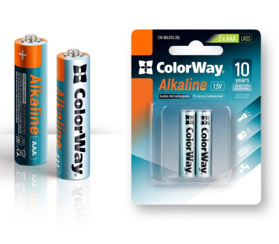 Батарейка LR03 (AAA), щелочная, ColorWay Alkaline Power, 1.5V, Blister (CW-BALR03-2BL) Батарейка LR03 (AAA), щелочная, ColorWay Alkaline Power, 1.5V, Blister (CW-BALR03-2BL)