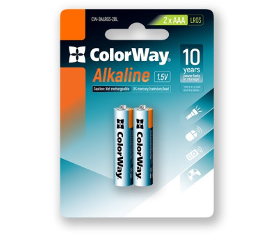 Батарейка LR03 (AAA), щелочная, ColorWay Alkaline Power, 1.5V, Blister (CW-BALR03-2BL) Батарейка LR03 (AAA), щелочная, ColorWay Alkaline Power, 1.5V, Blister (CW-BALR03-2BL)