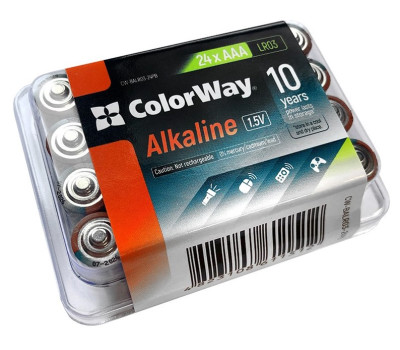 Батарейка LR03 (AAA), щелочная, ColorWay Alkaline Power, 1.5V, Plastic box (CW-BALR03-24PB), за 1ШТ.
