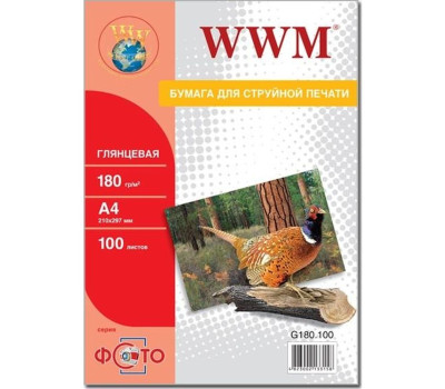Фотобумага А4 180g/ m WWM, глянец, 100 л. (G180.100)