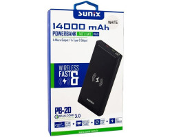 Универсальная мобильная батарея 14000 mAh, Sunix PB-20, Black, 2xUSB, wireless charge, quick charge