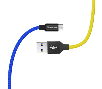Кабель USB 2.0 - 1.0m AM/ microUSB, ColorWay Yellow/ Blue, National, 2.4A