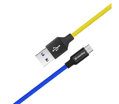 Кабель USB 2.0 - 1.0m AM/ microUSB, ColorWay Yellow/ Blue, National, 2.4A