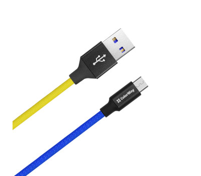 Кабель USB 2.0 - 1.0m AM/ microUSB, ColorWay Yellow/ Blue, National, 2.4A
