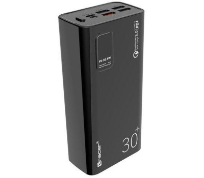 Универсальная мобильная батарея 30000 mAh, Tracer, Black,  2xUSB, Type-C, фонарик, LCD-экран