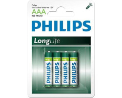 Батарейка R03 (AAA) Philips LongLife, солевая, 1 шт, 1.5V, Blister (R03L4B/ 10)