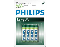 Батарейка R03 (AAA) Philips LongLife, солевая, 1 шт, 1.5V, Blister (R03L4B/ 10) Батарейка R03 (AAA) Philips LongLife, солевая, 1 шт, 1.5V, Blister (R03L4B/ 10)