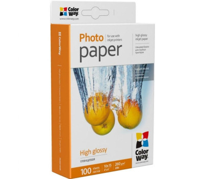 Фотопапір ColorWay, глянсовий, A6 (10х15), 260 г/ м?, 100 арк (PG2601004R) Фотопапір ColorWay, глянсовий, A6 (10х15), 260 г/ м?, 100 арк (PG2601004R)