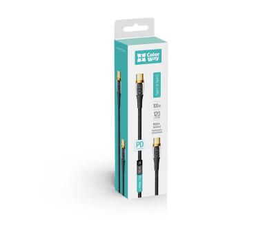 Кабель USB  - 1.2m Type-C/ Type-C (папа-папа) ColorWay Grey, 100w (CW-CBPDCC053-BK)