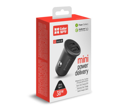 Автомобильное зарядное устройство ColorWay, Black, 1xUSB/ QC3.0, 1xUSB-C/ PD, 3A (CW-CHA029PD-GR) Автомобильное зарядное устройство ColorWay, Black, 1xUSB/ QC3.0, 1xUSB-C/ PD, 3A (CW-CHA029PD-GR)