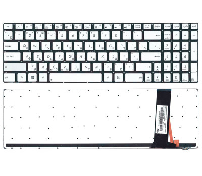 Клавіатура для ноутбука Asus (N550) з підсвічуванням (Light), Silver, (No Frame) RU/ EN