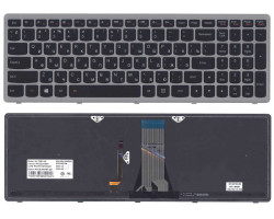 Клавіатура для ноутбука Lenovo IdeaPad (G505S, Z510) з підсвічуванням (Light), Black, (Silver Frame)