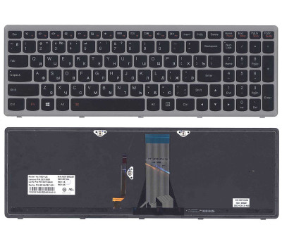 Клавіатура для ноутбука Lenovo IdeaPad (G505S, Z510) з підсвічуванням (Light), Black, (Silver Frame)