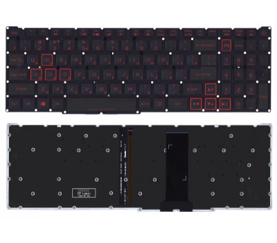 Клавиатура для ноутбука Acer Nitro 5 (AN517-41) с подсветкой (Light), Black, (узкий шлейф, красные б Клавиатура для ноутбука Acer Nitro 5 (AN517-41) с подсветкой (Light), Black, (узкий шлейф, красные б