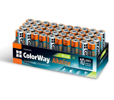 Батарейка AA (LR6), щелочная, ColorWay Alkaline Power, 1.5V, Color box (CW-BALR06-40), за 1ШТ.