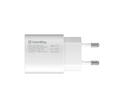 Сетевое зарядное устройство ColorWay, White, 1xUSB Type-C, 3A, 25W (CW-CHS033PD-WT)