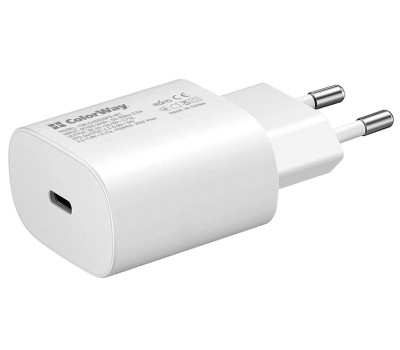 Сетевое зарядное устройство ColorWay, White, 1xUSB Type-C, 3A, 25W (CW-CHS033PD-WT)